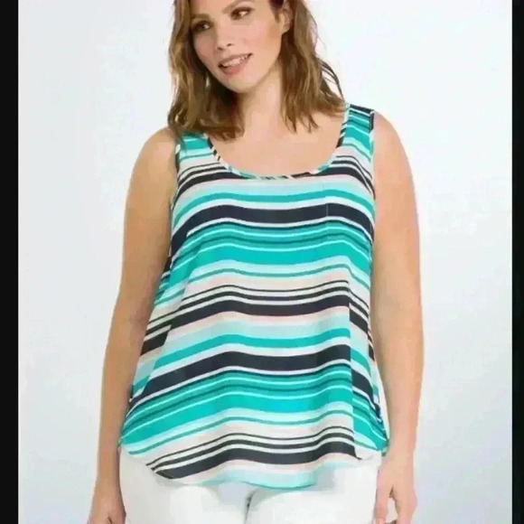 Torrid Striped Georgette Front Pocket Sheer Tank Blouse 2 2X 18/20 - Picture 1 of 7